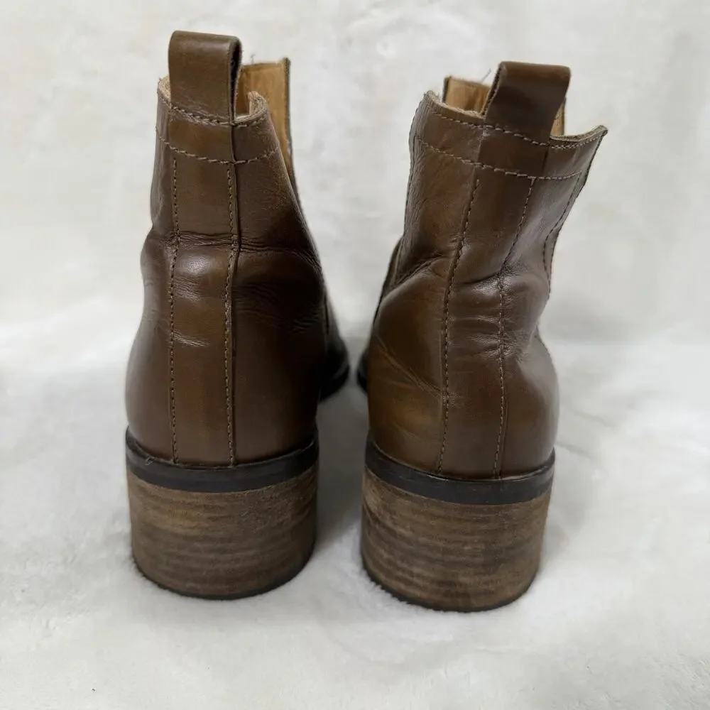 Diba Brown Leather Cutout Ankle Boots Women’s 9.5 Western Chelsea Block Heel